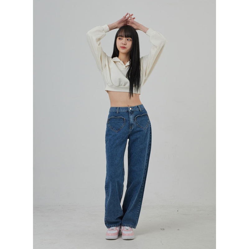 Heart Front Pocket Wide Jeans BJ302