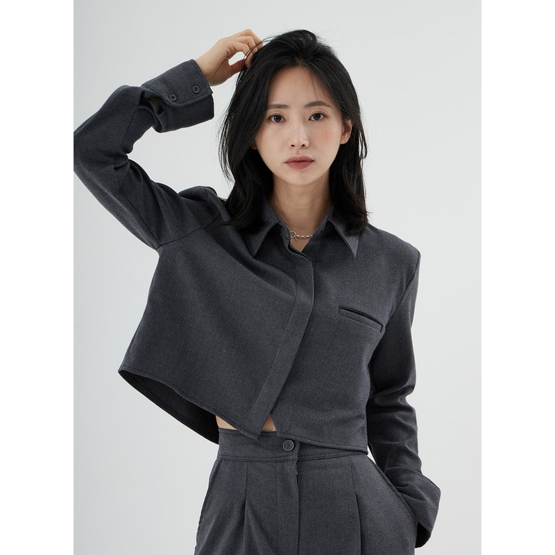 Hidden Button Crop Shirt ON11|Dark beige|Dark gray|Black|S/M