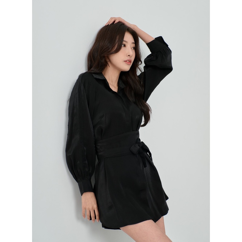 High Waist Ribbon Shirt And Pants Set IN08