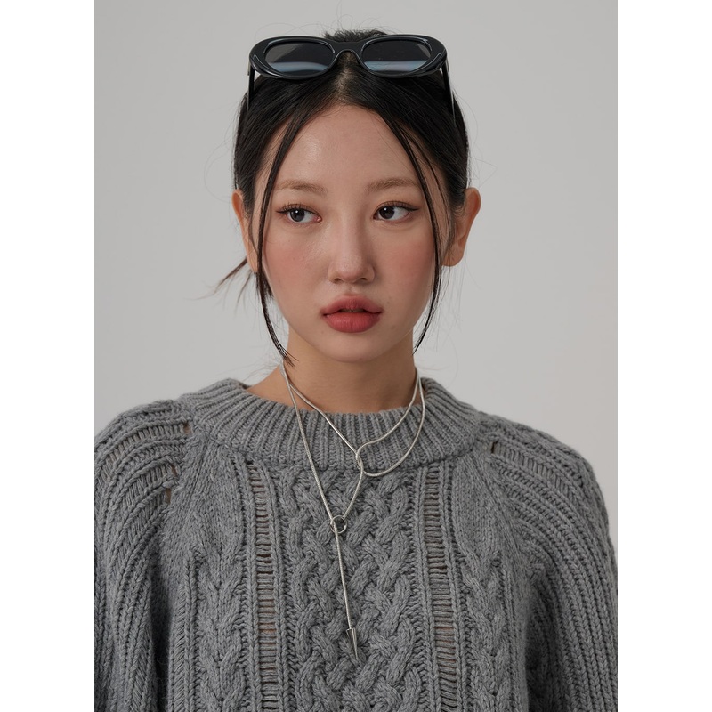 Layered Chain Necklace CN03|Light gray|One Size