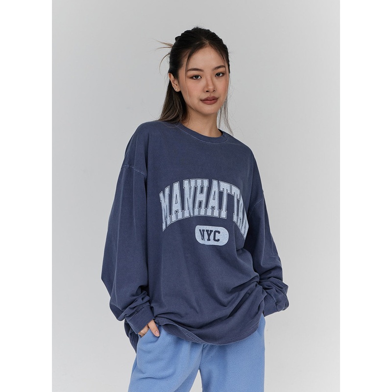 Lettering Print Oversize Long Sleeve T-Shirt Unisex CN21