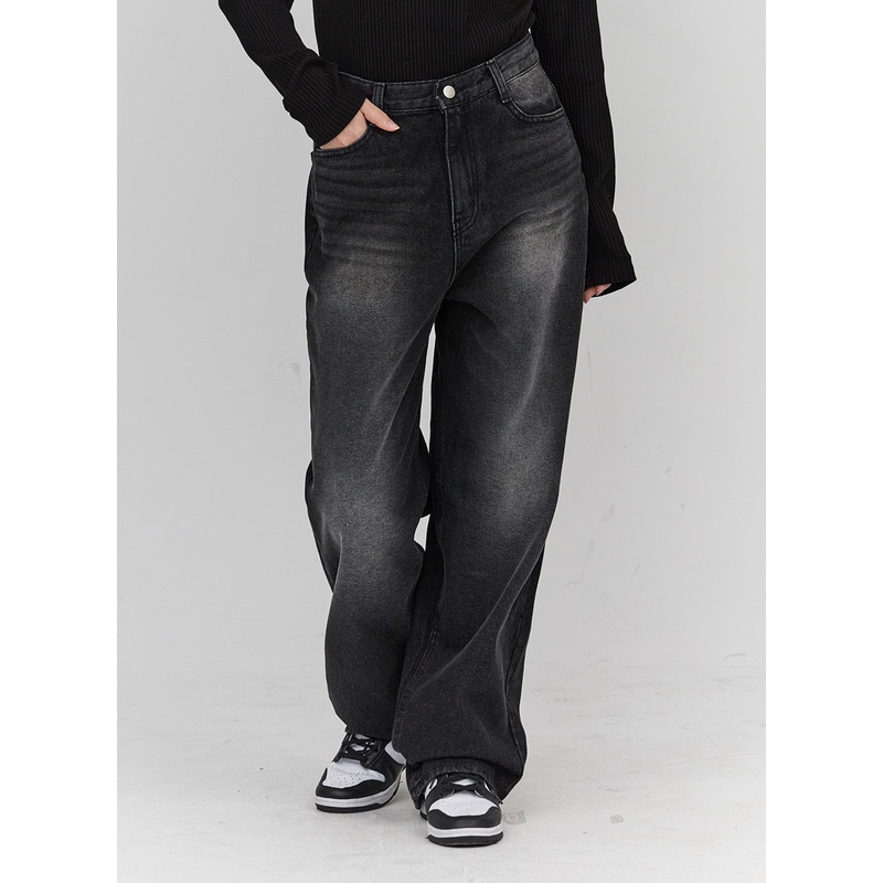Light Washing Wide Leg Black Jeans CN23
