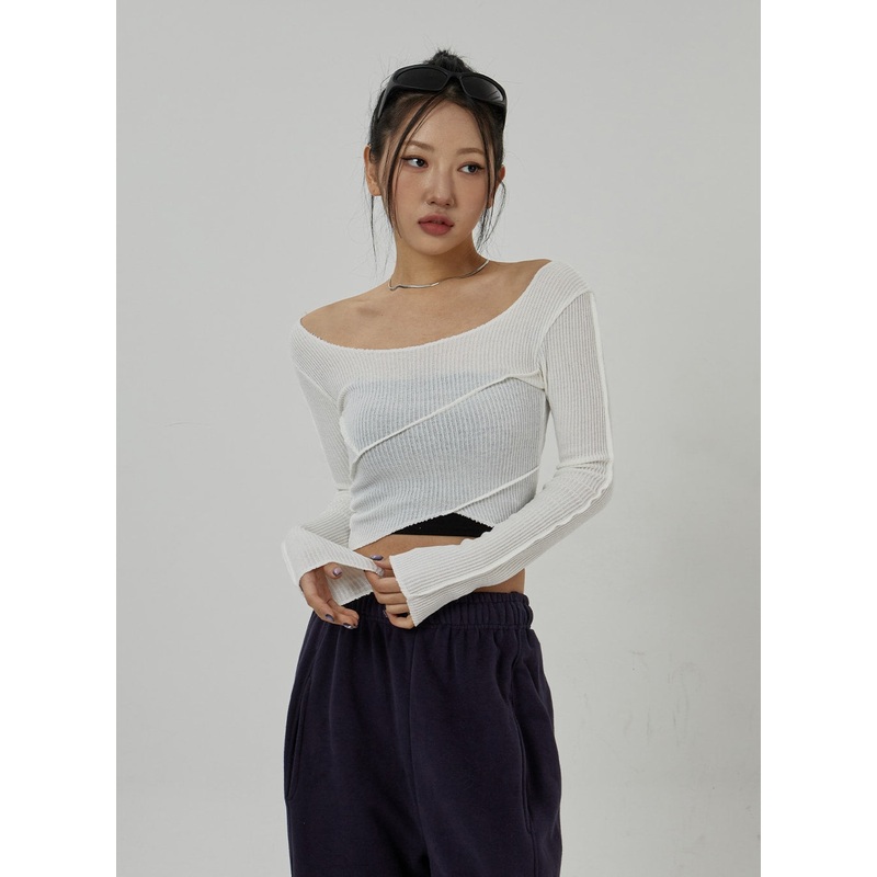 Off-Shoulder Mesh Cropped Top CD20
