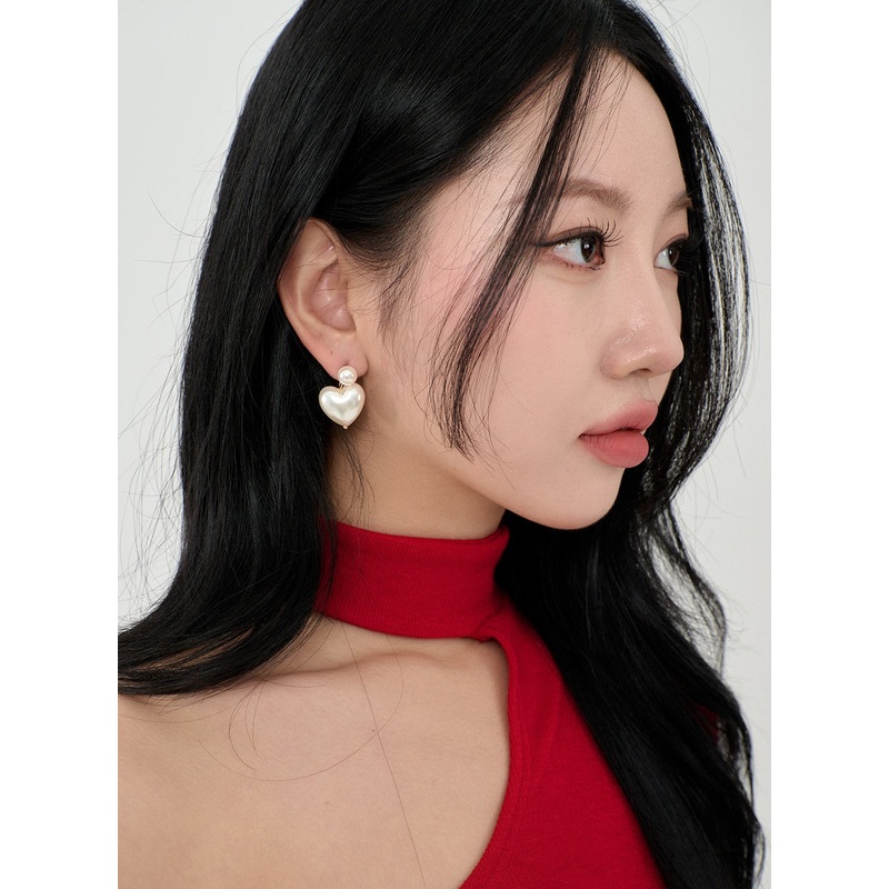 Pearl Heart Earrings BD09|Dark yellow|One Size