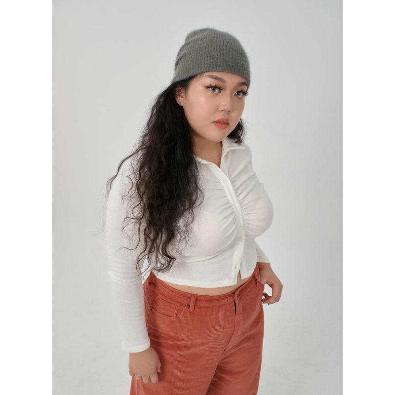 Plus Ruffle Bust Button Cropped Top ID20
