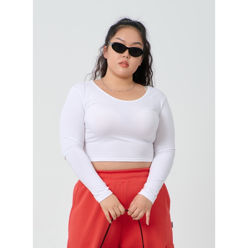 Plus U-Neck Long Sleeve Cropped Top ID27