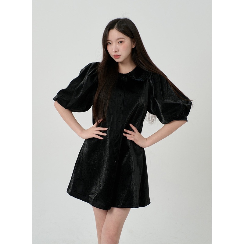Puff Sleeve Faux Leather Mini Dress BD12