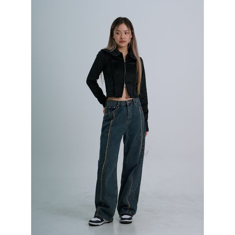 Retro Stitching Wide Denim Pants CO21