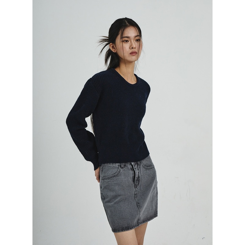 Round Neck Knit CD07|White|Light Beige|Beige|Light Green|Light Blue|Yellow|Orange|Red|Gray|Dark Brown|Drak Blue|Black|S/M