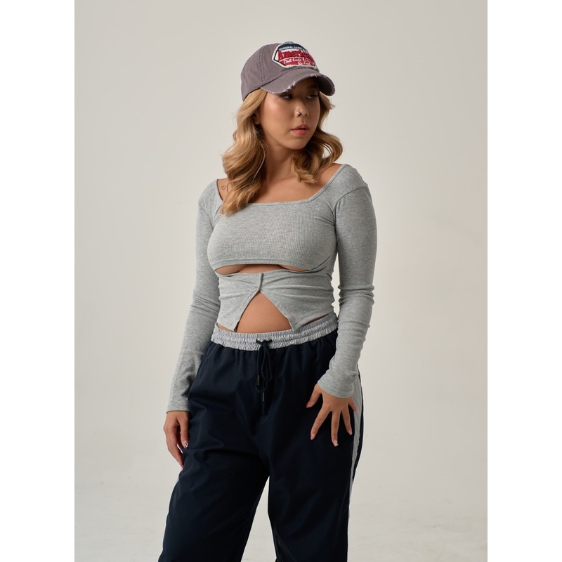 Sexy Square Neck Front Hole Top IN22