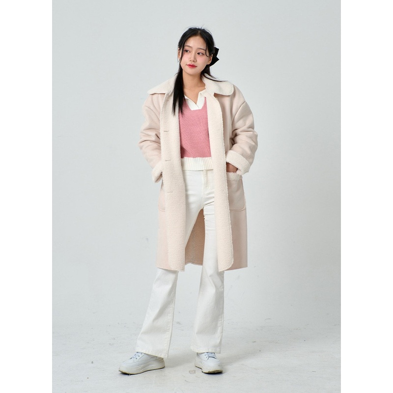 Shearling Long Coat BN30|Light beige|Dark brown|Black|S/M