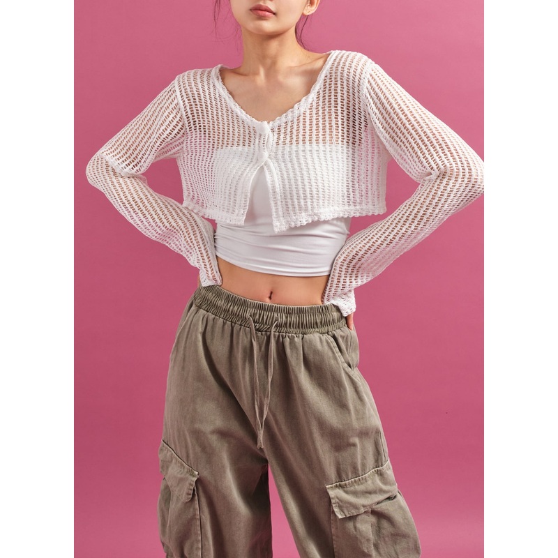 Sheer Mesh Crop Cardigan CY17|Black|White|S/M