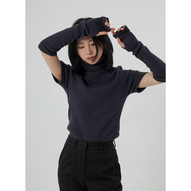 Short Sleeve Knit Turtleneck And Warmer Set OD13