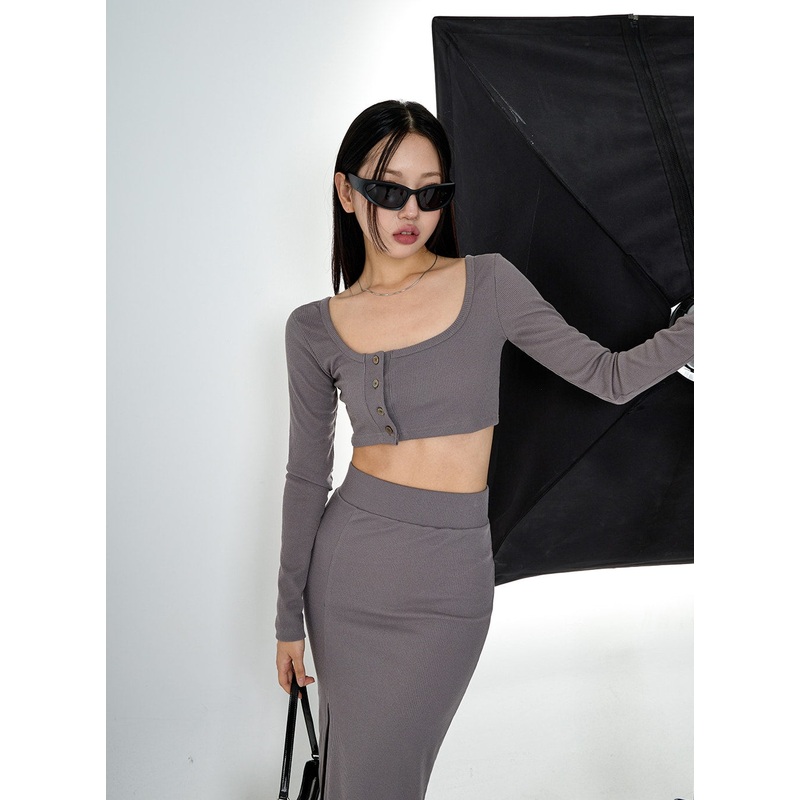 Side Button Knit Crop Top CO13