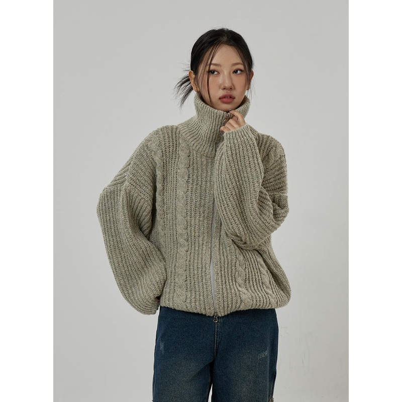 Twist Pattern Two Way Zipper Knit Cardigan CD20