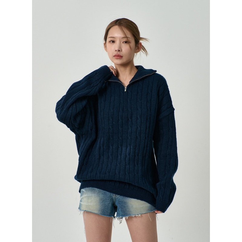 Twist Pattern Zip-Up Knit Unisex CD12