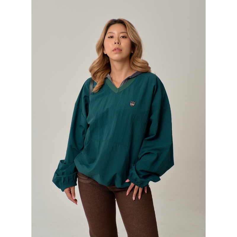 V-Neck Patch Sweatshirt IN22|Dark red|Blue|Black|M/L
