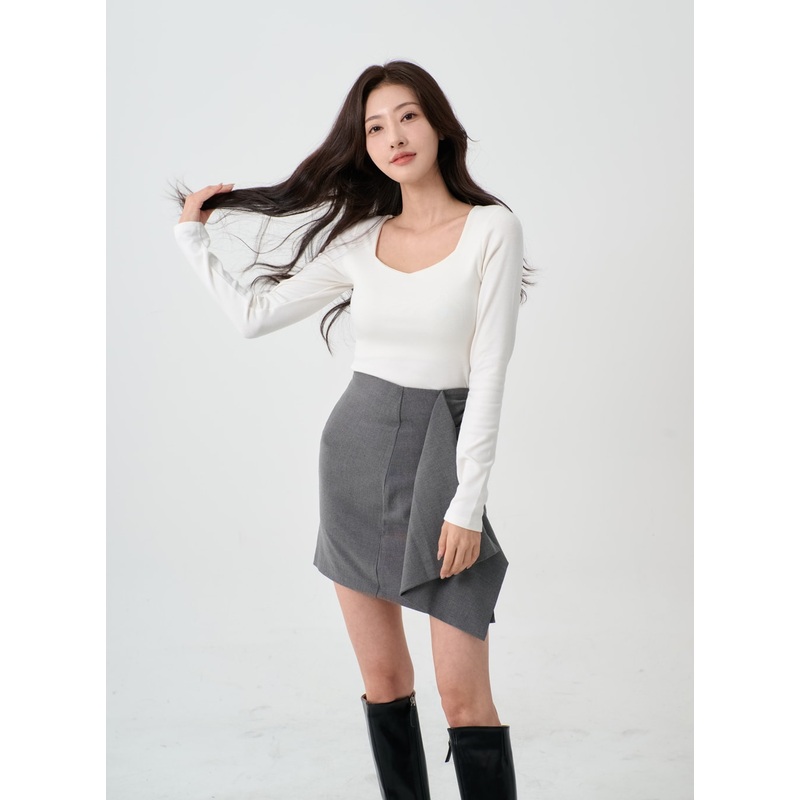 Wide Neck T-Shirt IO14|White|Beige|Gray|Black|S