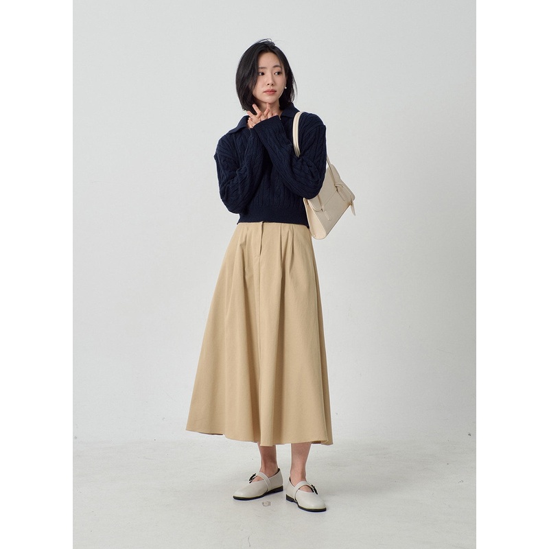 A-Line Maxi Skirt OF301|Light beige|Beige|Black|S/M