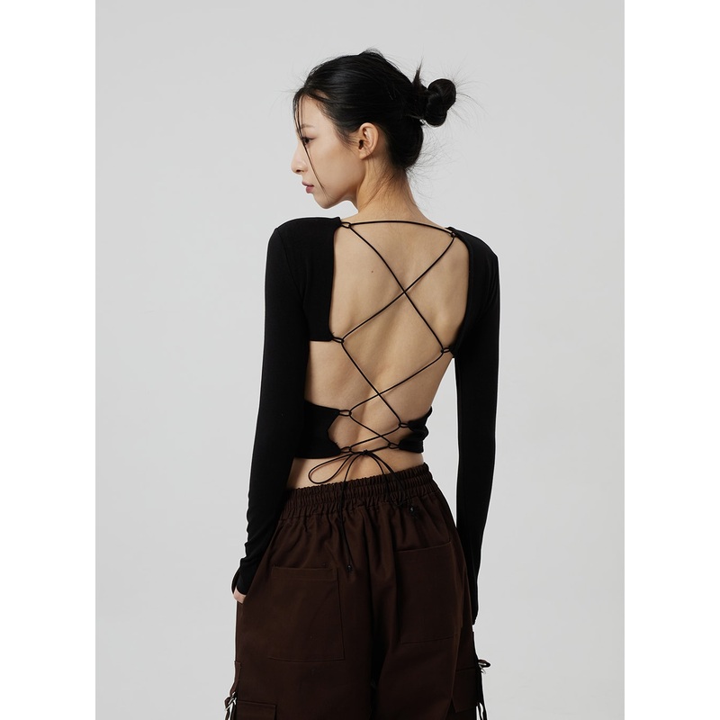 Back Cross Tie Top CF308|White|Orange|Black|S/M