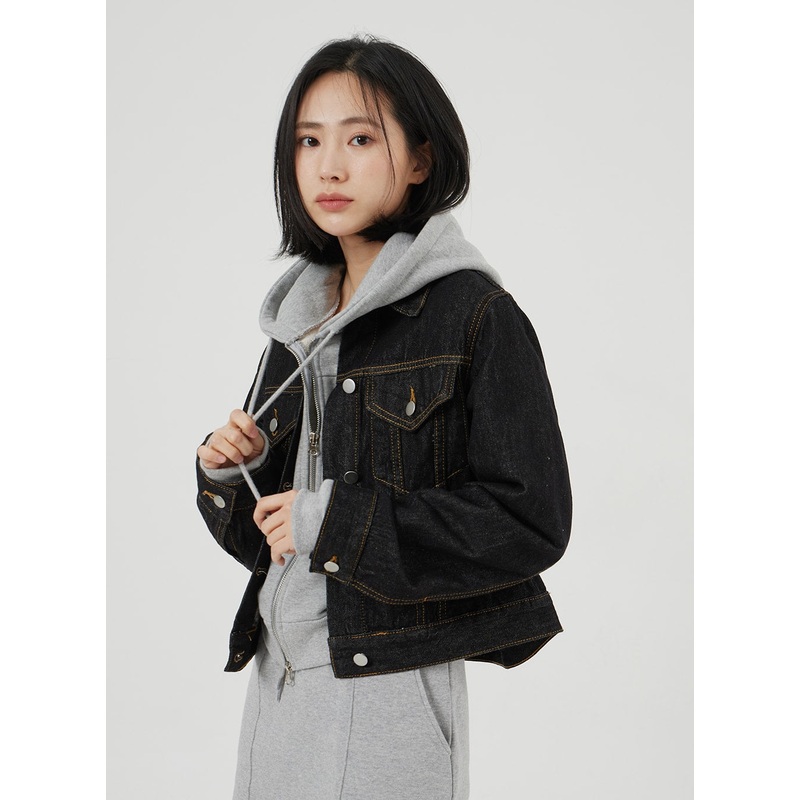 Button Denim Jacket OF321|Dark blue|Black|S/M