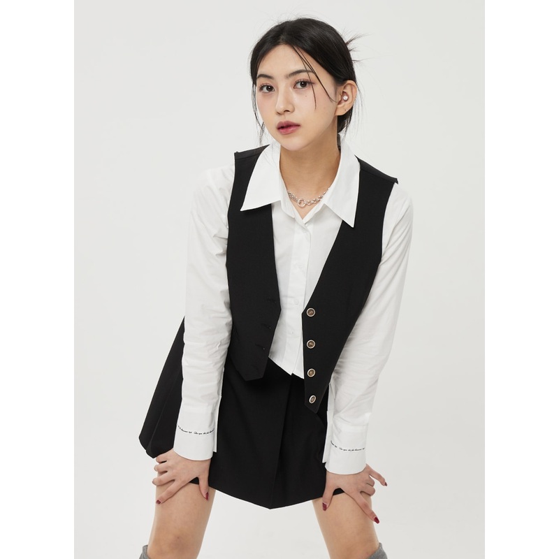 Button Vest BF315|Light beige|Black|S/M