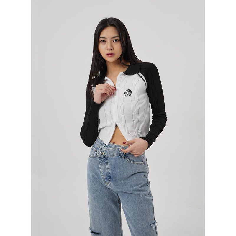 Cable Knit Two Way Zip-Up BF310