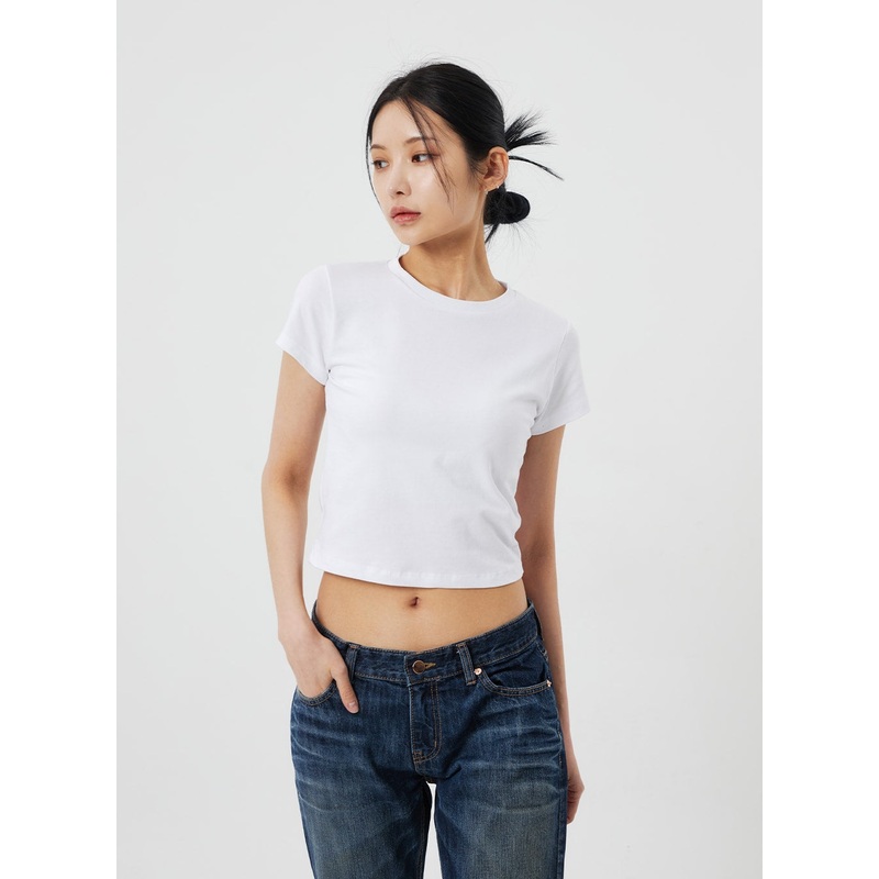Cropped Basic Tee CF321|White|Light blue|Dark gray|Black|S/M
