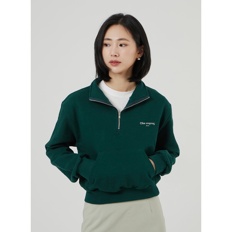 Cropped Half Zip-Up OF313|White|Green|Gray|S/M