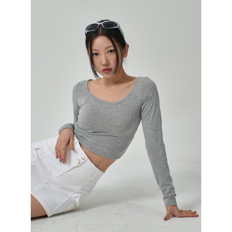 Cropped Scoop Neck Top IF315|White|Dark green|Dark blue|Grey|Black|S/M