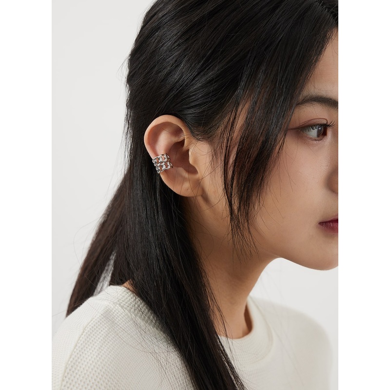 Double Chain Ear Cuff BJ320|Light gray|Dark yellow|One Size