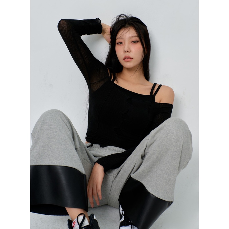 Layered Cropped Top Set IF301|White|Black|S/M