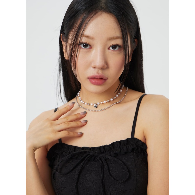 Layered Heart Necklace BF323|Light gray|One Size
