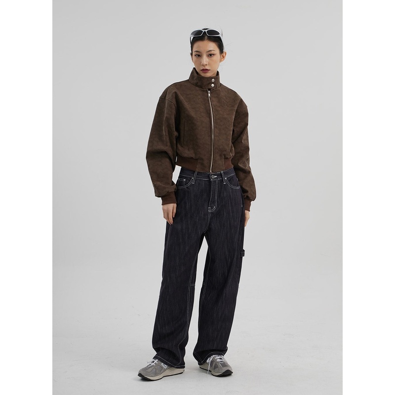 Mid-Rise Baggy Jeans CF307|White|Dark blue|Black|S|M|L
