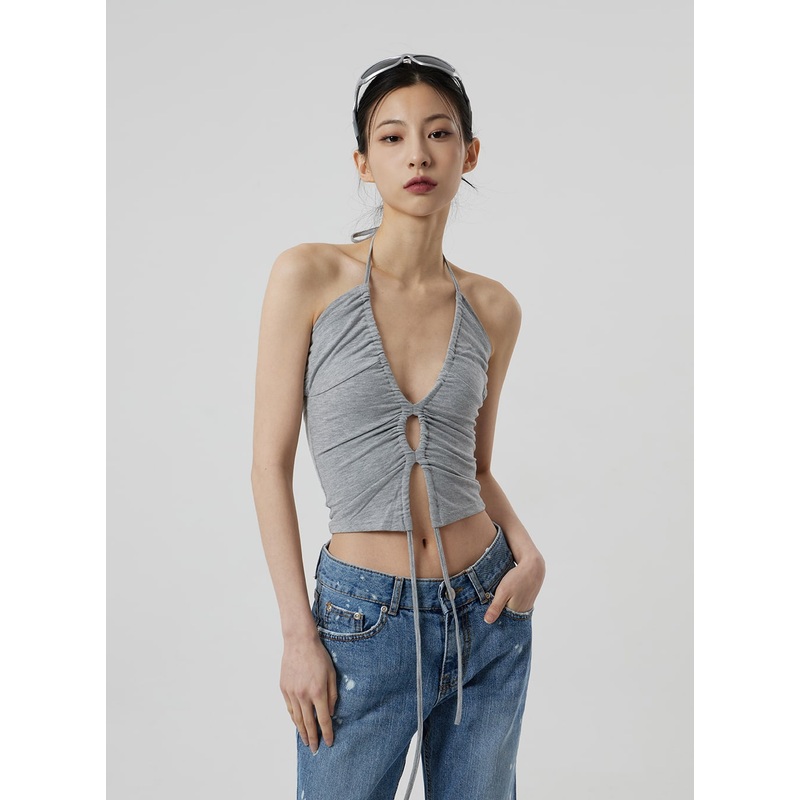 Neck strap Cropped Top CF309|White|Gray|Black|S/M