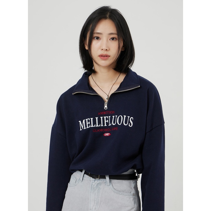 Oversized Half Zip-Up OF316|Light gray|Gray|Dark blue|One Size