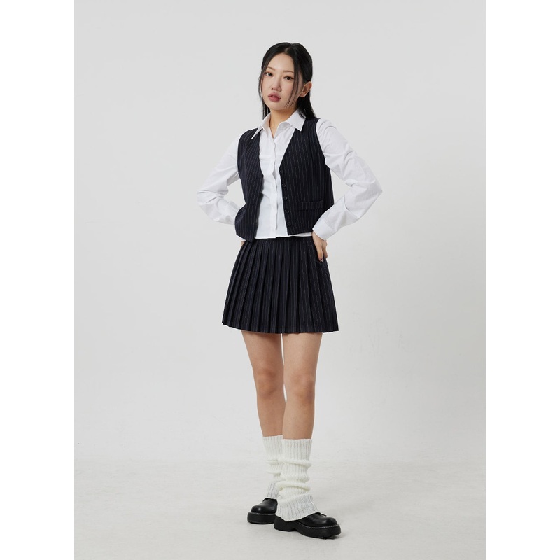 Pinstripe Pleated Mini Skirt CF301