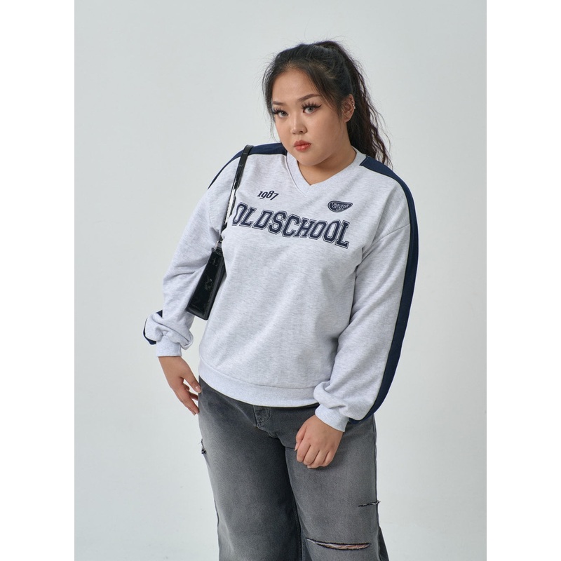 Plus Two Color V-Neck Sweatshirt IF317