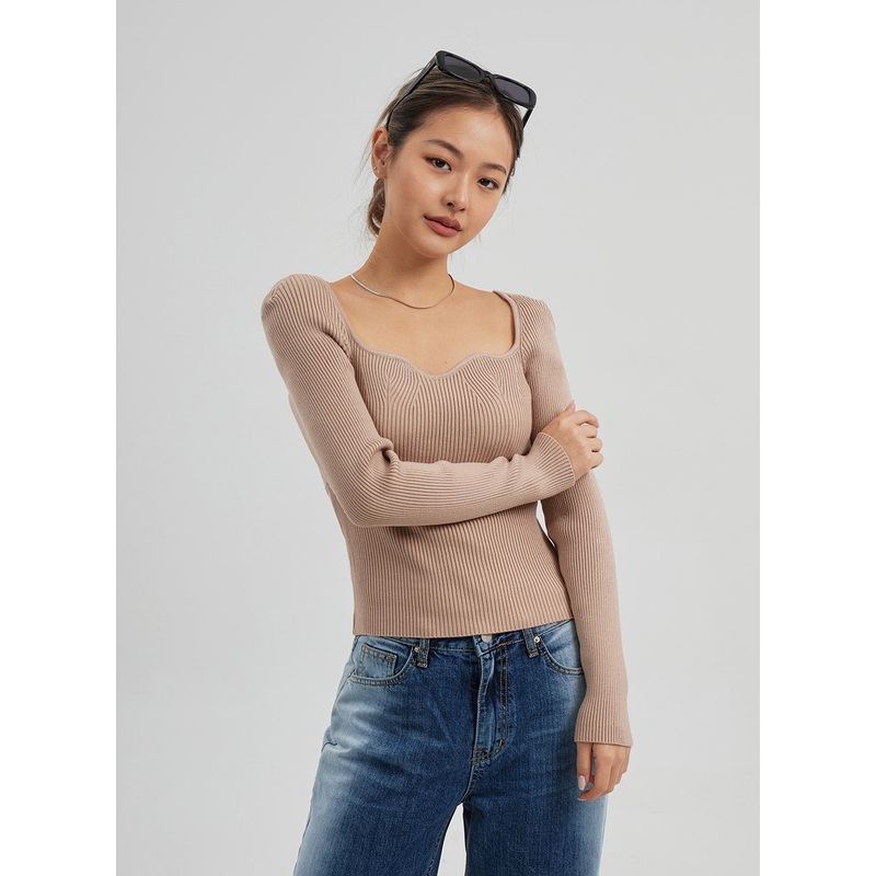 Ribbed Knit Top CF313|White|Beige|Dark brown|Black|S/M