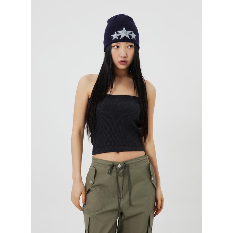 Ribbed Knit Tube Top CF323|Black|Light beige|Dark gray|S/M