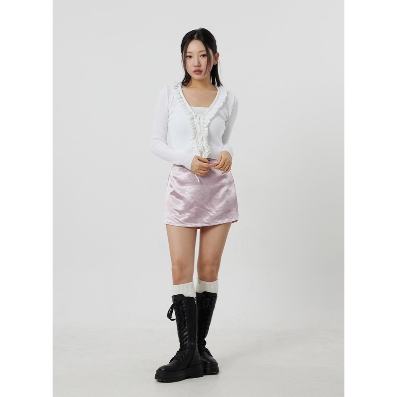 Satin Mini Skirt CJ330|Light beige|Light pink|Light gray|Dark blue|Black|S/M