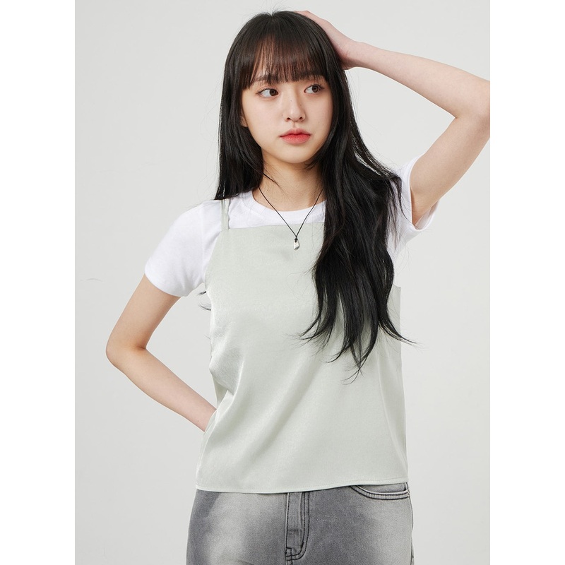 Satin Sleeveless Top OF327|White|Pink|Mint|Gray|Black|S/M