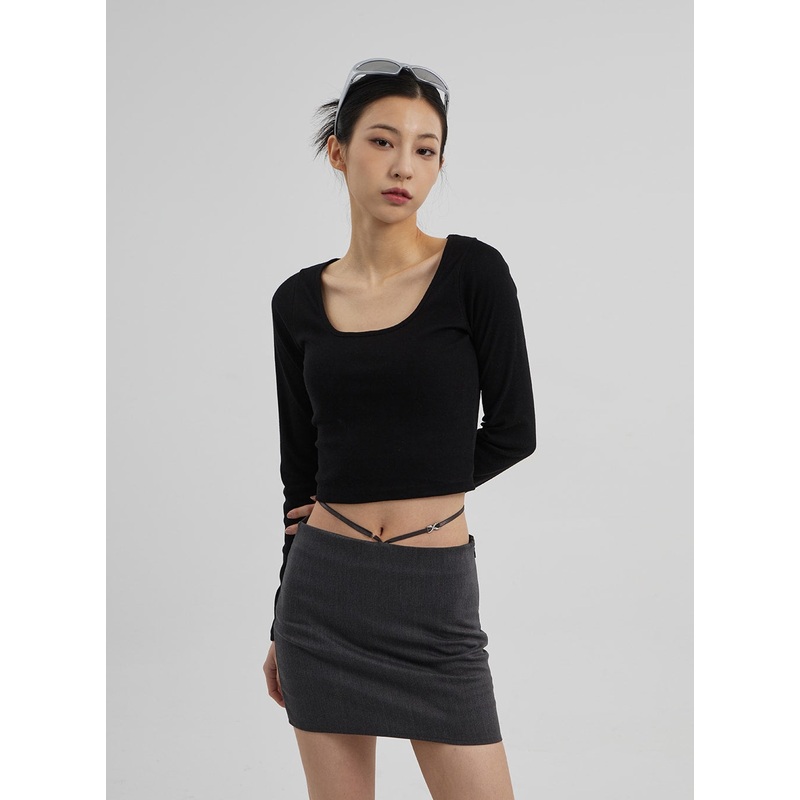 Scoop Neck Cropped Top CF309|White|Gray|Dark blue|Black|S/M