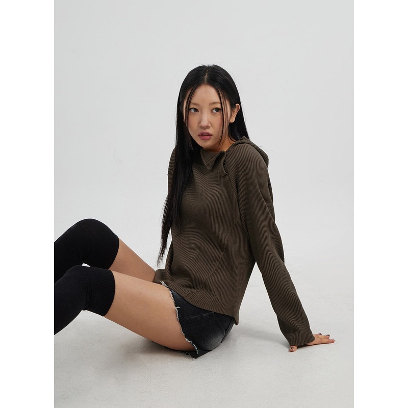 Side Button Detail Knit Hoodie CJ318