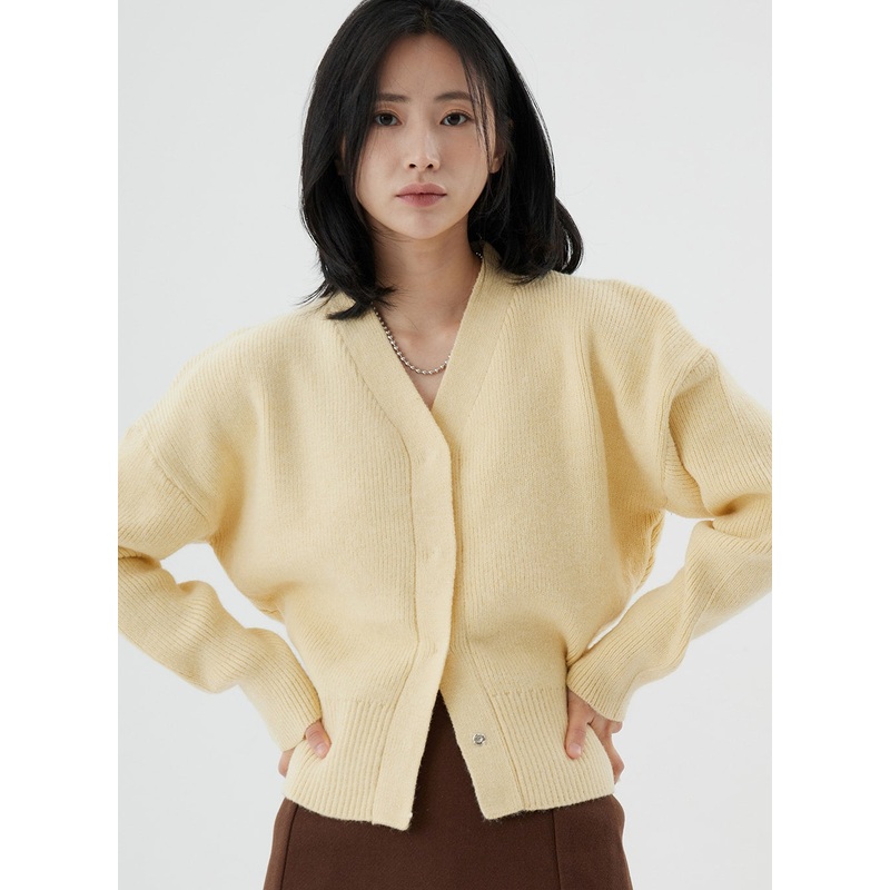 Snap Button Cardigan ON01|Light yellow|Beige|Dark brown|Dark blue|S/M