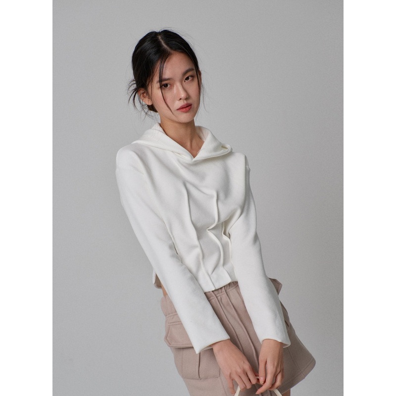 Stitch Cropped Hoodie IJ313|White|Black|S/M