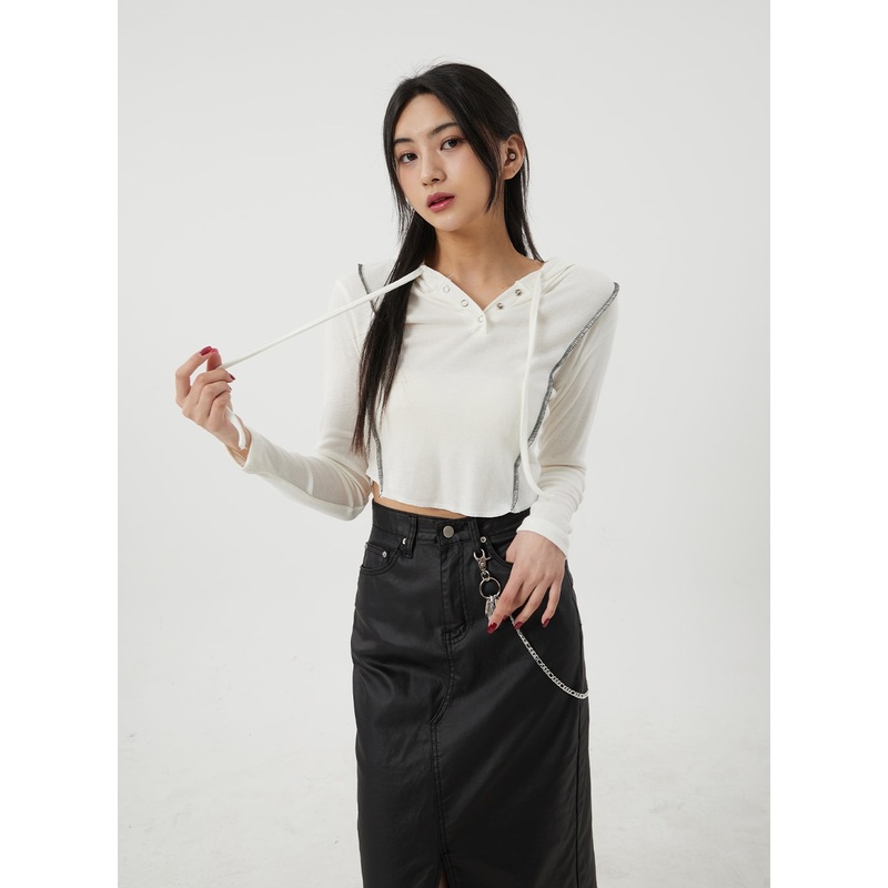 Stripe Detail Cropped Hoodie Top BJ319