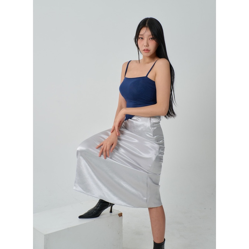 Thin Strap Cropped Top IJ320|White|Dark green|Gray|Dark blue|Black|S/M