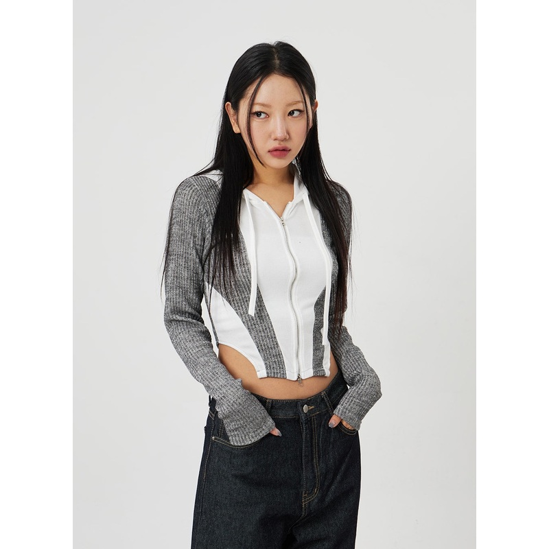 Two Color Zip-Up Hoodie CM302|Gray|Black|S/M