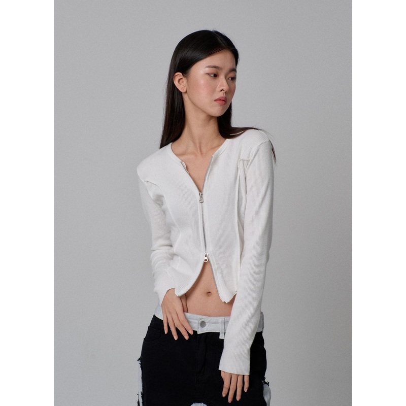 Two Way Zipper Cropped Knit Top IJ310